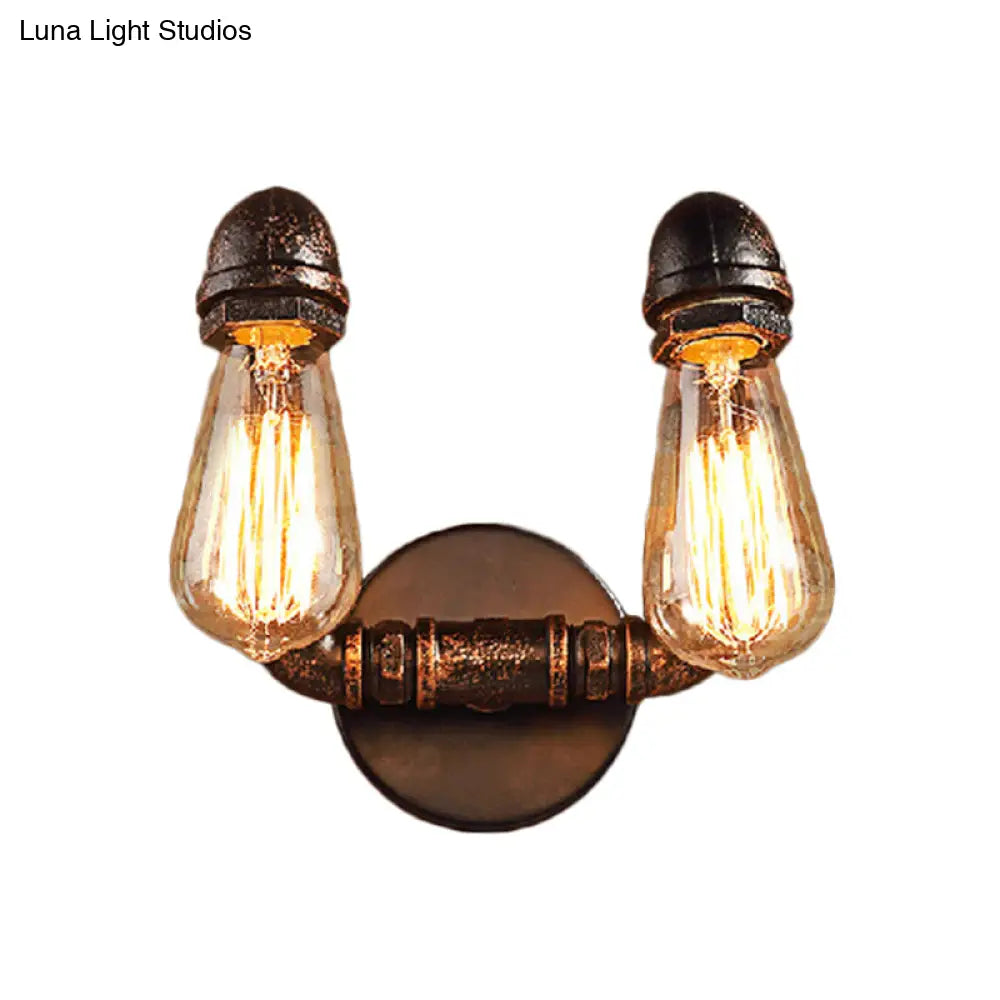 Bent Piping Industrial Metal Wall Lamp - Bronze Finish 2 Lights Bathroom Mounted Light Fixture