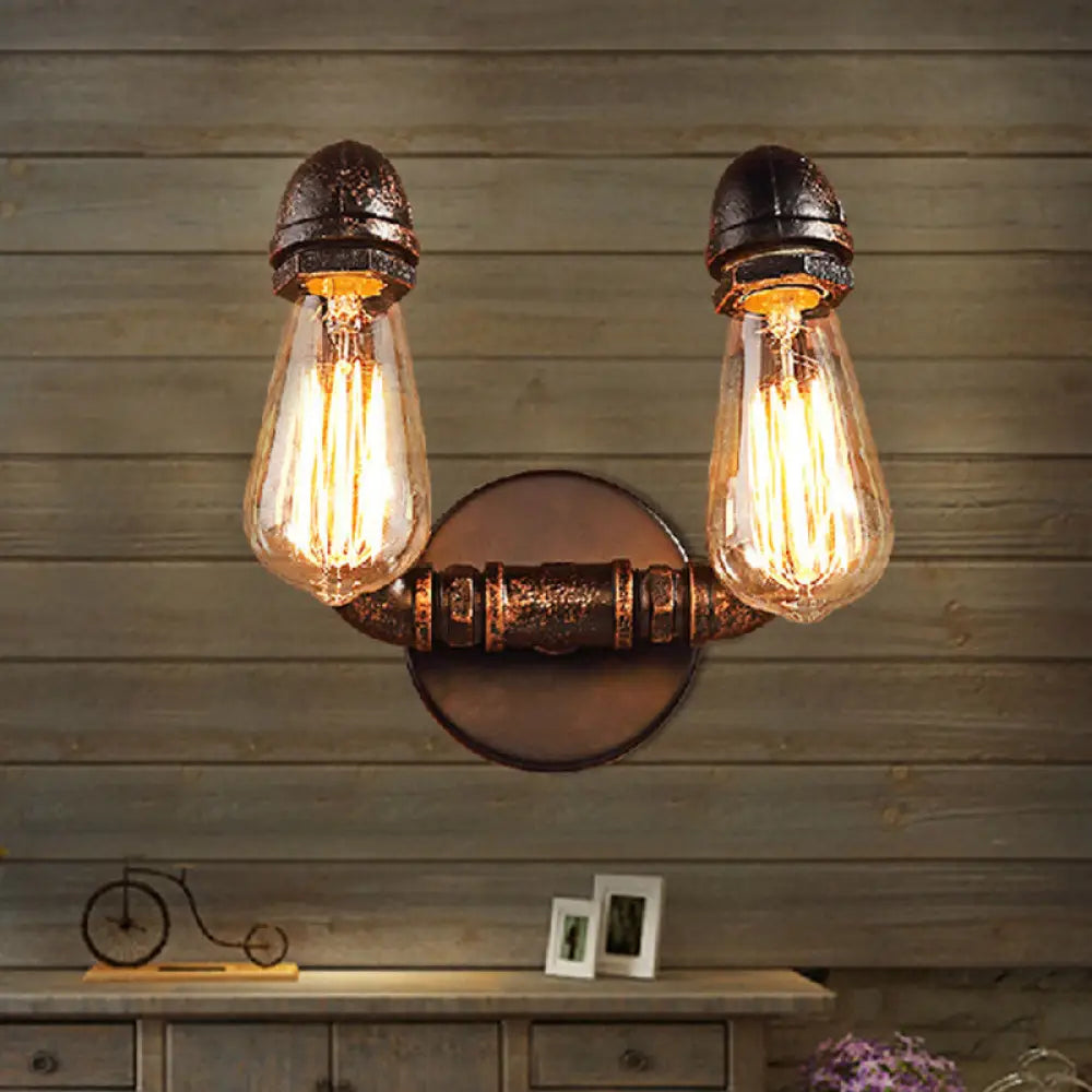 Bent Piping Industrial Metal Wall Lamp - Bronze Finish 2 Lights Bathroom Mounted Light Fixture