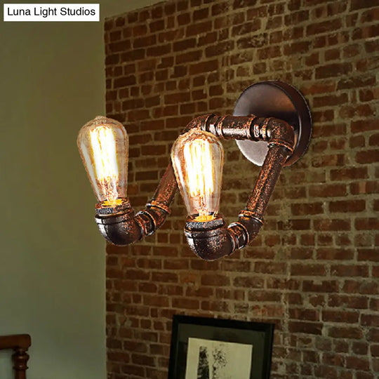 Bent Piping Industrial Metal Wall Lamp - Bronze Finish 2 Lights Bathroom Mounted Light Fixture