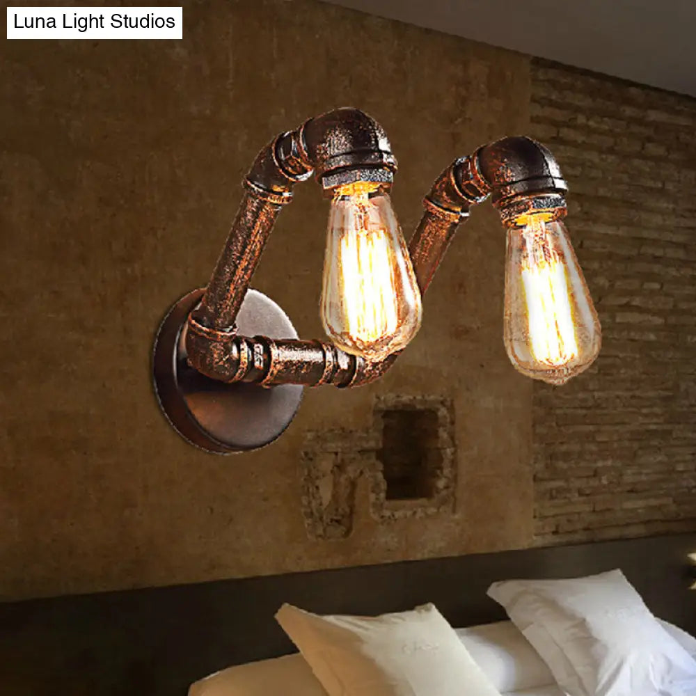 Bent Piping Industrial Metal Wall Lamp - Bronze Finish 2 Lights Bathroom Mounted Light Fixture