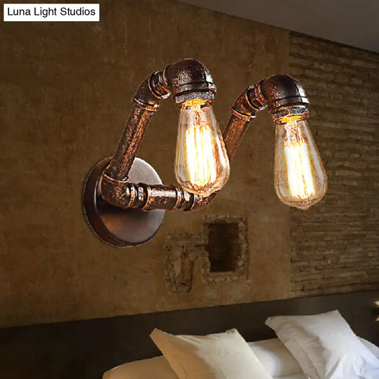 Bent Piping Industrial Metal Wall Lamp - Bronze Finish 2 Lights Bathroom Mounted Light Fixture