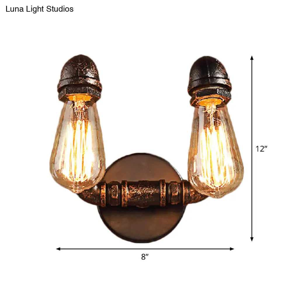 Bent Piping Industrial Metal Wall Lamp - Bronze Finish 2 Lights Bathroom Mounted Light Fixture