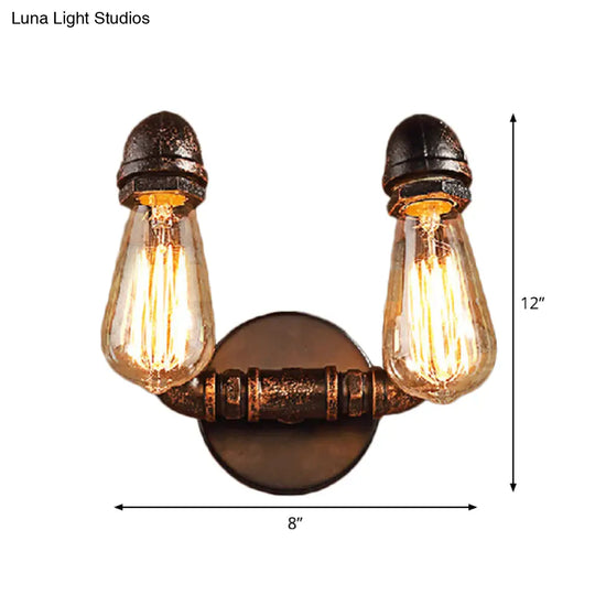 Bent Piping Industrial Metal Wall Lamp - Bronze Finish 2 Lights Bathroom Mounted Light Fixture