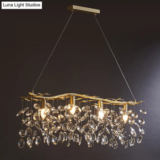 Beveled Crystal Chandelier: Country Brass Finish With Leaf Design Elegant Hanging Lamp For Living