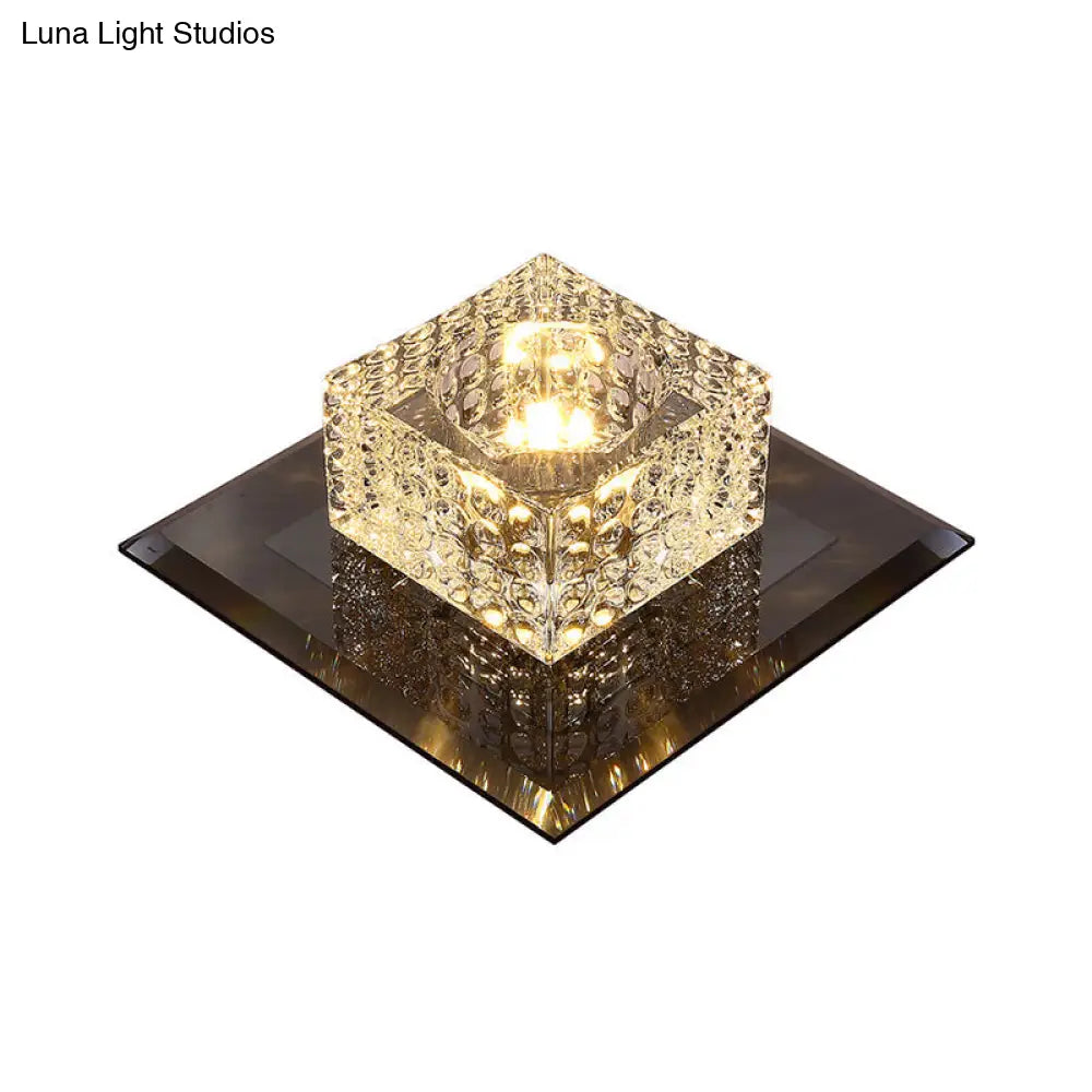 Beveled Crystal Led Flush Mount Ceiling Light Fixture - Simplicity Cubic Design For Corridors