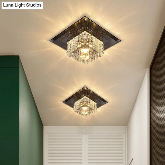 Beveled Crystal Led Flush Mount Ceiling Light Fixture - Simplicity Cubic Design For Corridors Black