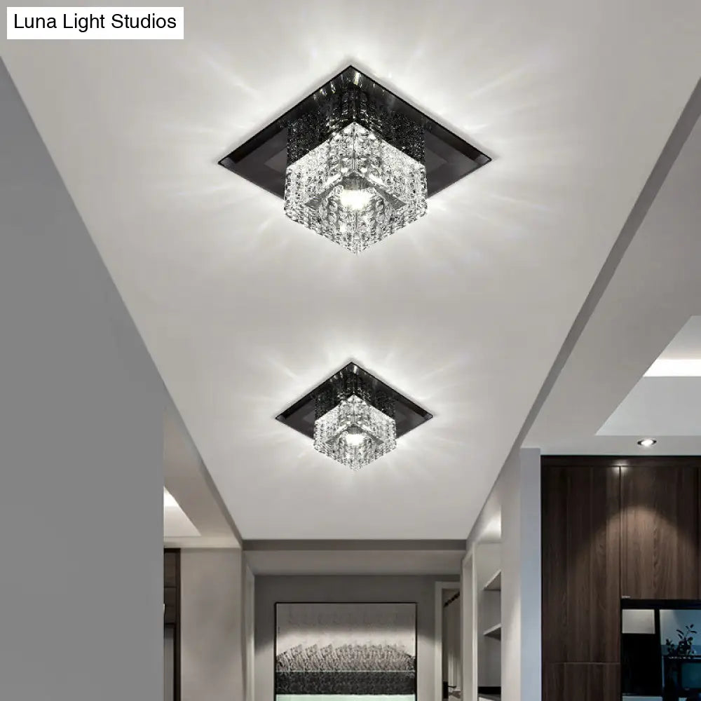 Beveled Crystal Led Flush Mount Ceiling Light Fixture - Simplicity Cubic Design For Corridors
