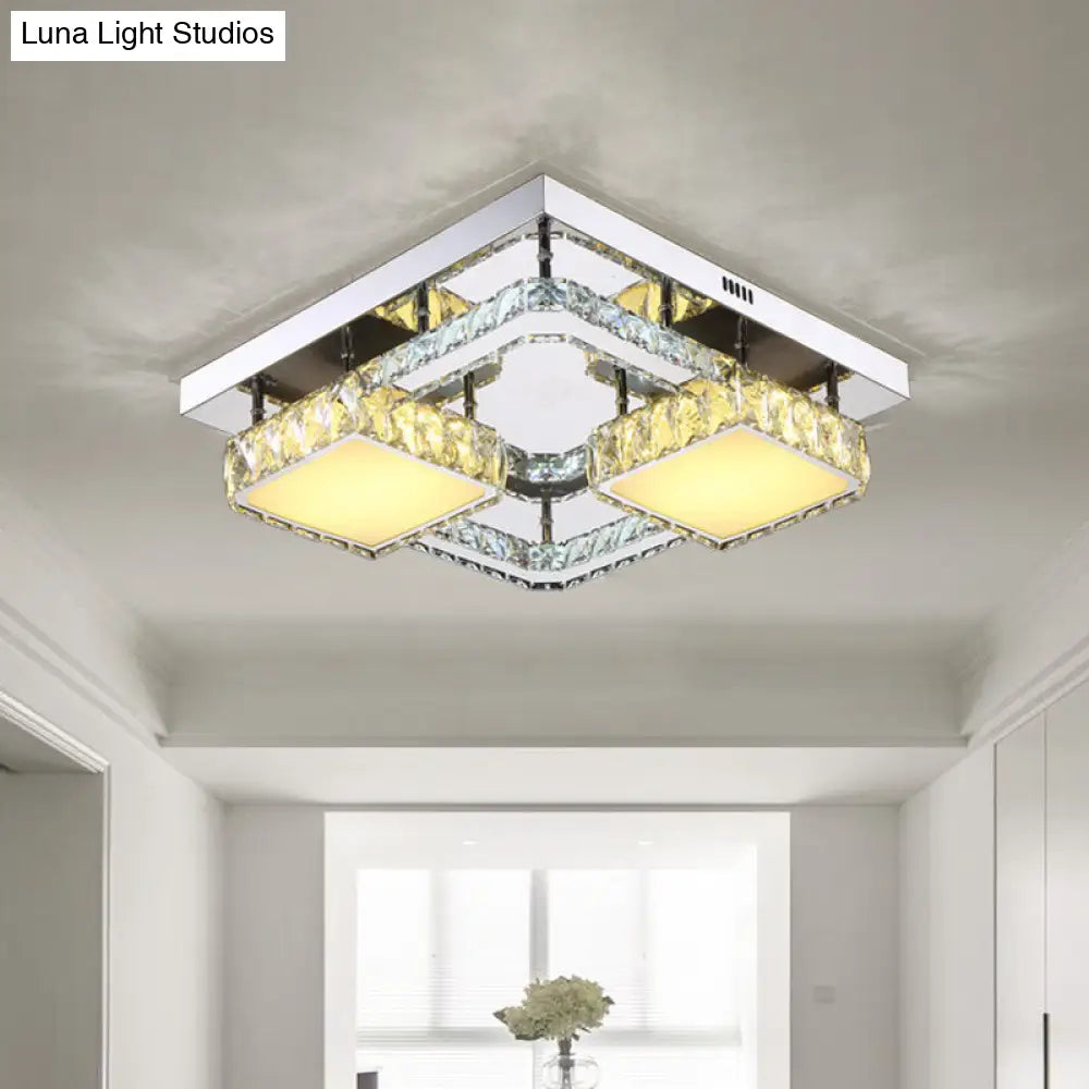 Beveled Crystal Led Flushmount Light For Modern Dining Room - Stainless Steel & Sleek Design