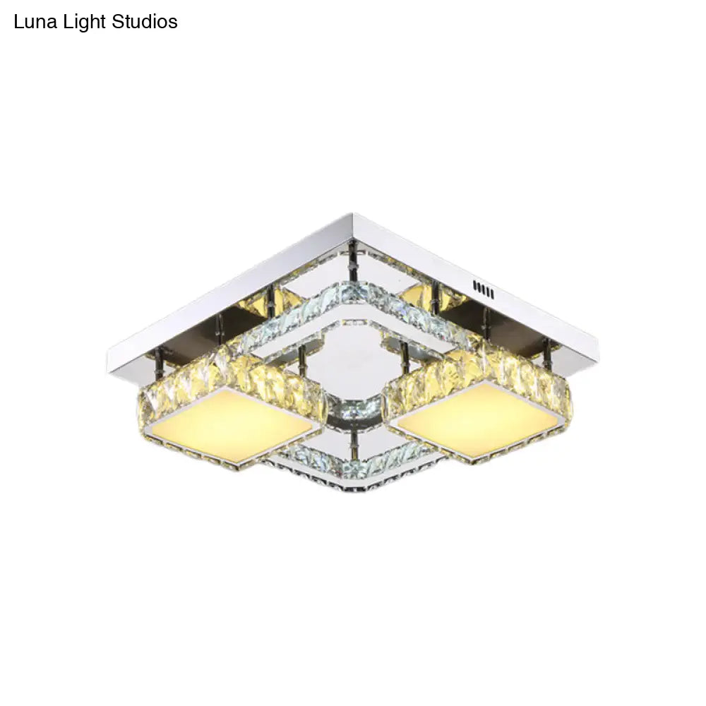 Beveled Crystal Led Flushmount Light For Modern Dining Room - Stainless Steel & Sleek Design