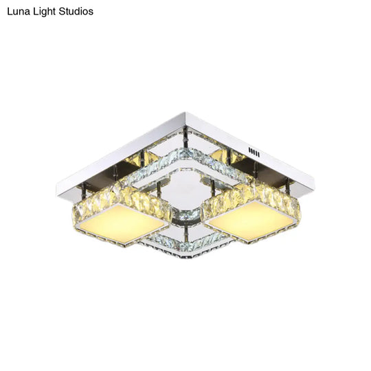 Beveled Crystal Led Flushmount Light For Modern Dining Room - Stainless Steel & Sleek Design