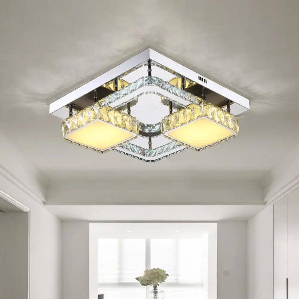 Beveled Crystal Led Flushmount Light For Modern Dining Room - Stainless Steel & Sleek Design