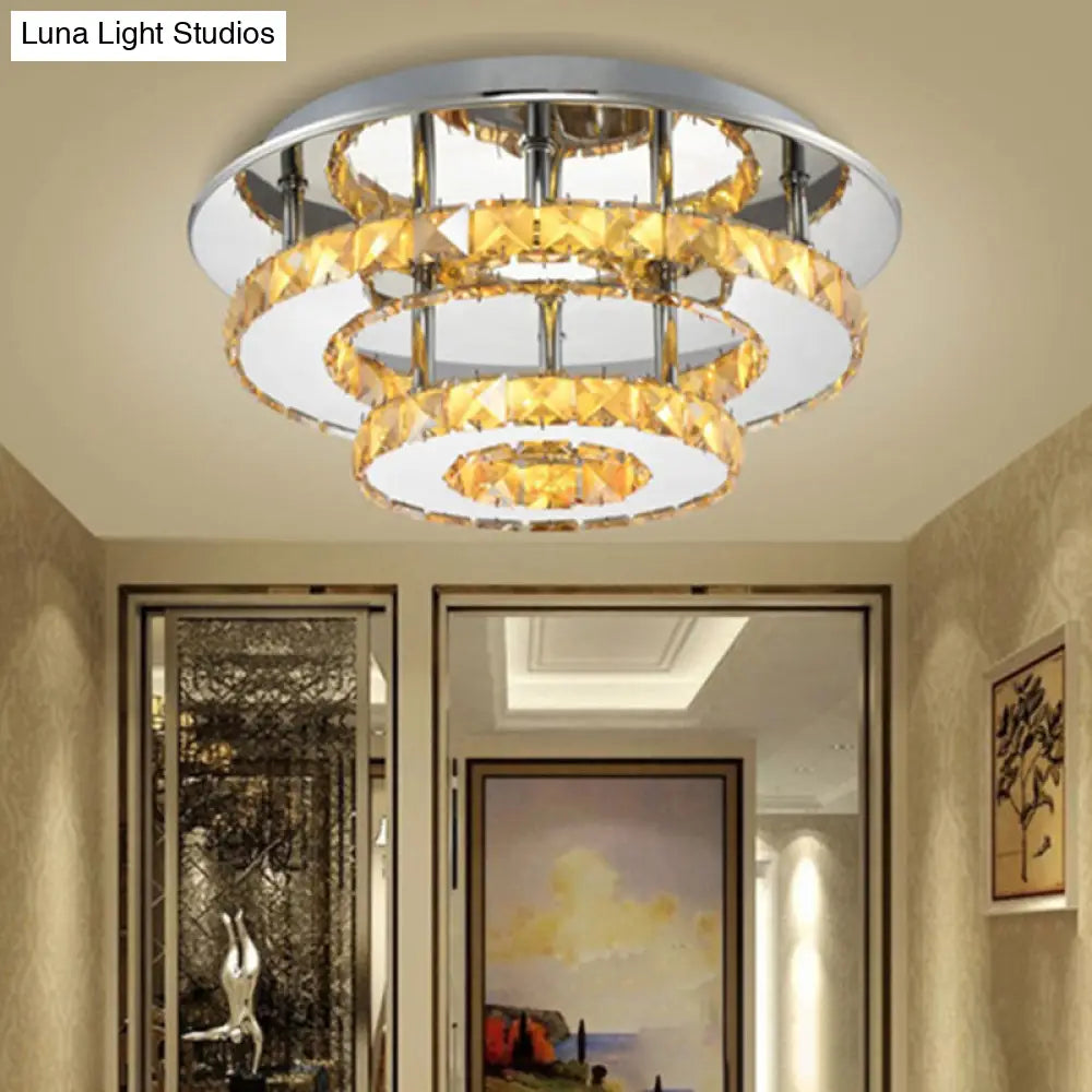 Beveled Crystal Loop Flush Mount Ceiling Light - Modern 8’/12’ Width Stainless - Steel Led Fixture