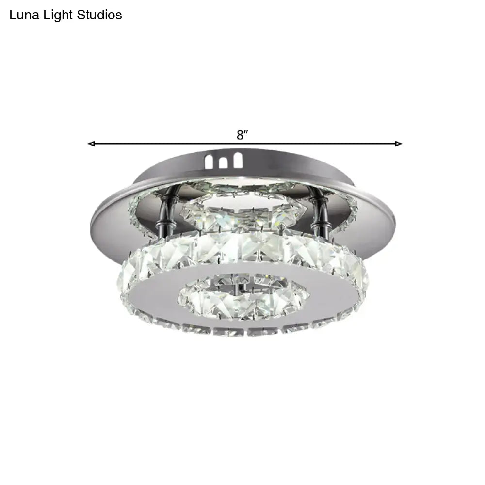 Beveled Crystal Loop Flush Mount Ceiling Light - Modern 8’/12’ Width Stainless - Steel Led Fixture