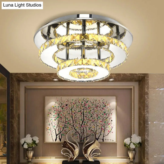 Beveled Crystal Loop Flush Mount Ceiling Light - Modern 8/12 Width Stainless-Steel Led Fixture / 12