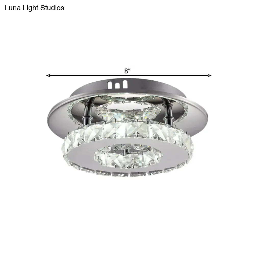 Beveled Crystal Loop Flush Mount Ceiling Light - Modern 8/12 Width Stainless-Steel Led Fixture