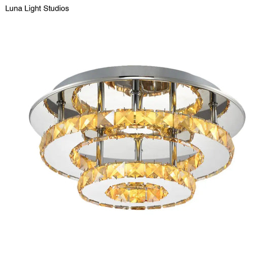 Beveled Crystal Loop Flush Mount Ceiling Light - Modern 8/12 Width Stainless-Steel Led Fixture