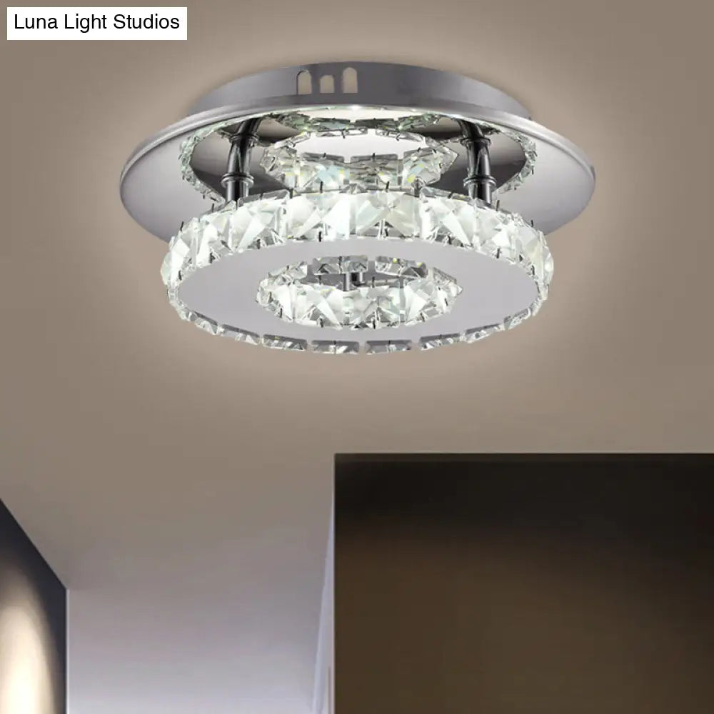 Beveled Crystal Loop Flush Mount Ceiling Light - Modern 8/12 Width Stainless-Steel Led Fixture