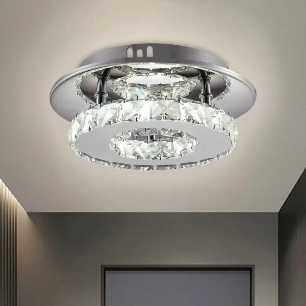 Beveled Crystal Loop Flush Mount Ceiling Light - Modern 8’/12’ Width Stainless - Steel Led