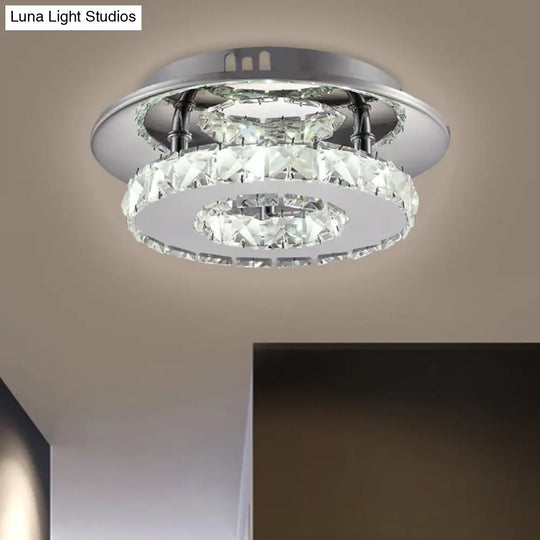 Beveled Crystal Loop Flush Mount Ceiling Light - Modern 8’/12’ Width Stainless - Steel Led Fixture