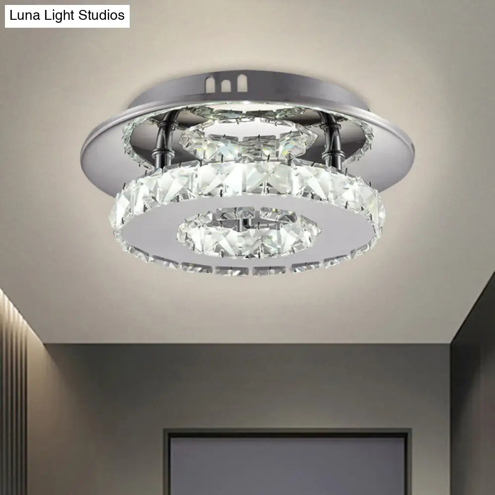 Beveled Crystal Loop Flush Mount Ceiling Light - Modern 8/12 Width Stainless-Steel Led Fixture / 8