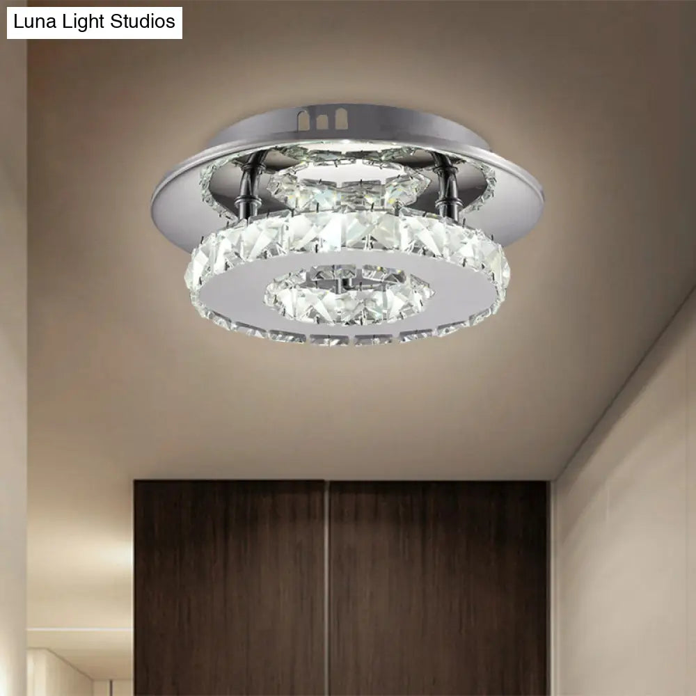 Beveled Crystal Loop Flush Mount Ceiling Light - Modern 8/12 Width Stainless-Steel Led Fixture