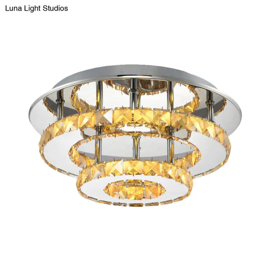 Beveled Crystal Loop Flush Mount Ceiling Light - Modern 8’/12’ Width Stainless - Steel Led Fixture