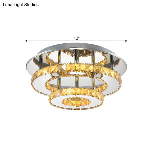 Beveled Crystal Loop Flush Mount Ceiling Light - Modern 8/12 Width Stainless-Steel Led Fixture