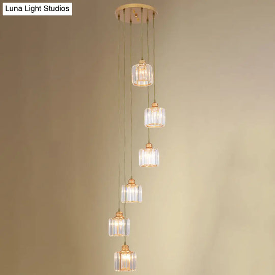 Hanging Light Drum Pendant Fixture With Beveled Crystal Shade - Nordic Style