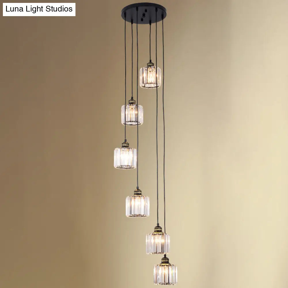 Hanging Light Drum Pendant Fixture With Beveled Crystal Shade - Nordic Style