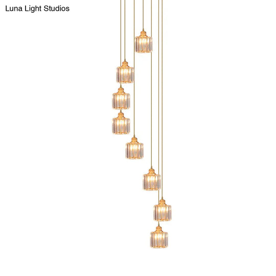 Hanging Light Drum Pendant Fixture With Beveled Crystal Shade - Nordic Style 8 / Gold
