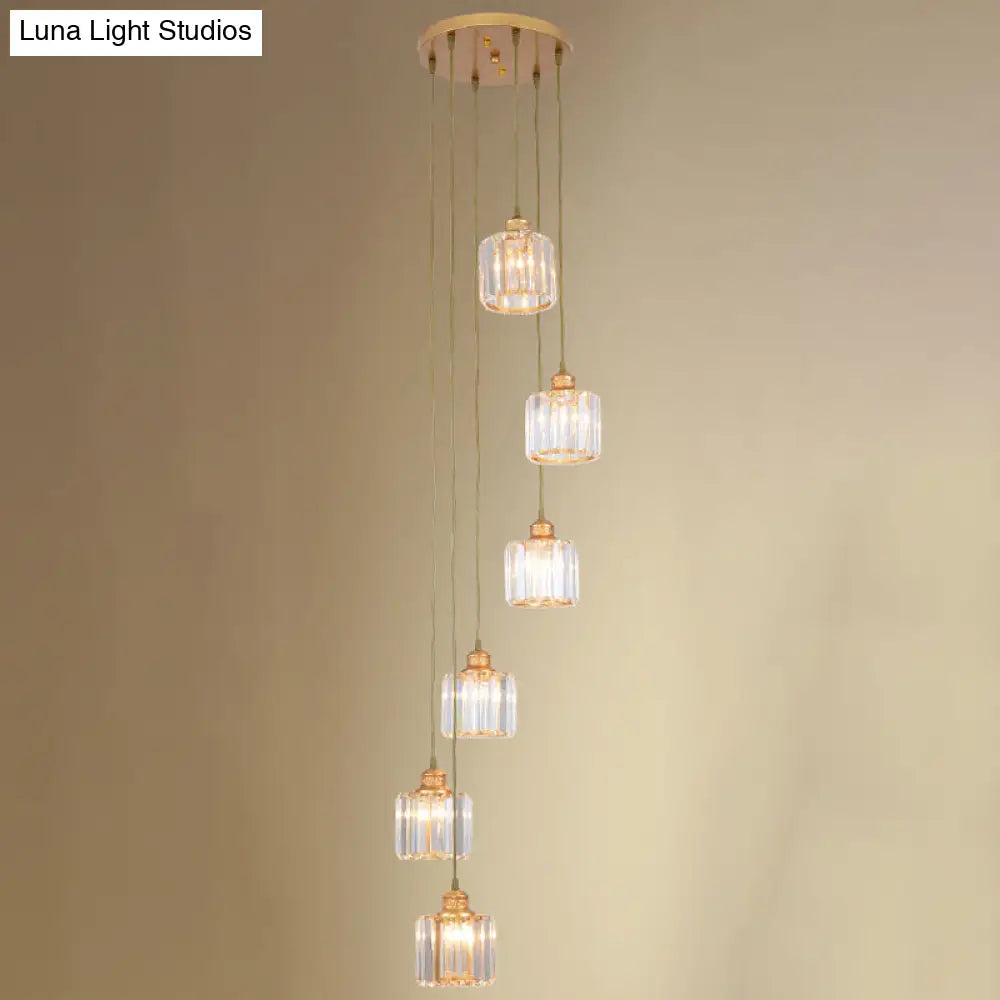 Beveled Crystal Nordic Pendant Lighting Fixture With Multiple Hanging Drum Lights