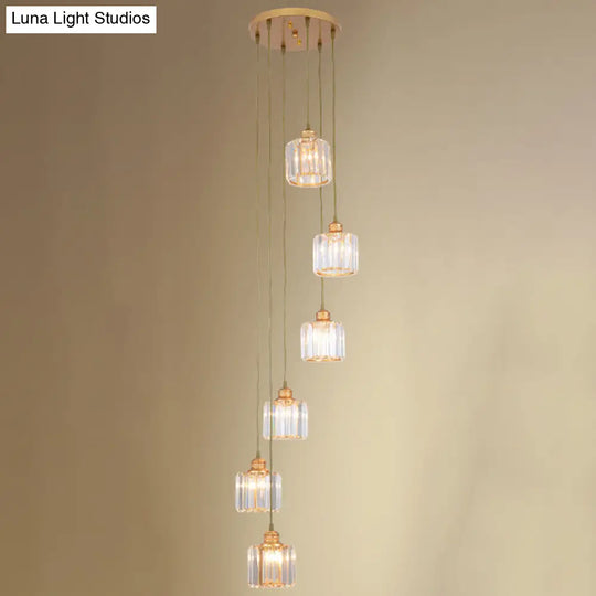 Beveled Crystal Nordic Pendant Lighting Fixture With Multiple Hanging Drum Lights
