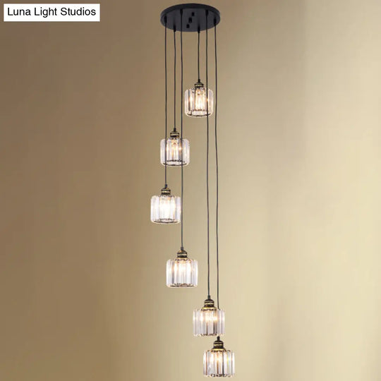 Beveled Crystal Nordic Pendant Lighting Fixture With Multiple Hanging Drum Lights