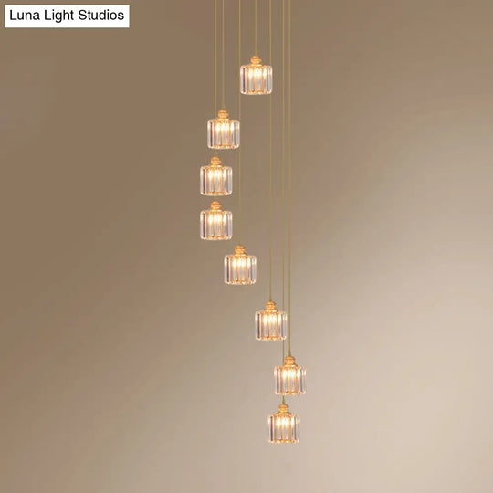 Beveled Crystal Nordic Pendant Lighting Fixture With Multiple Hanging Drum Lights