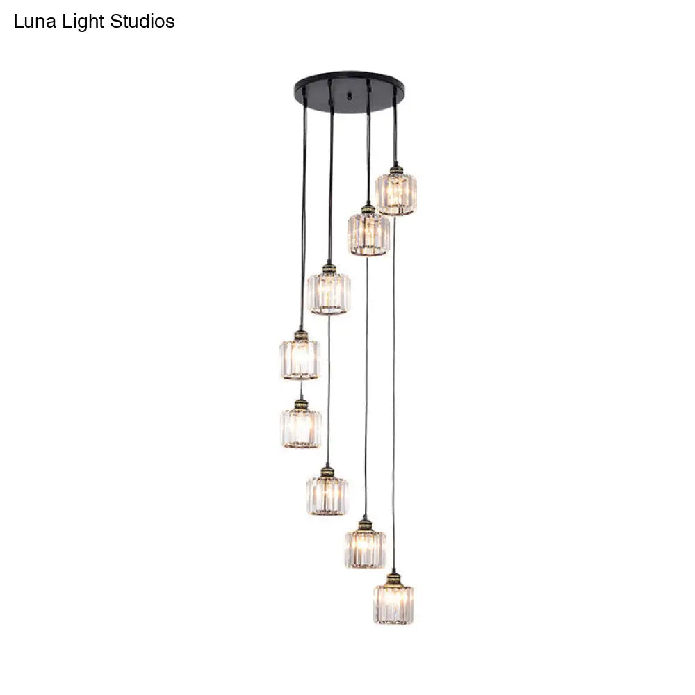 Hanging Light Drum Pendant Fixture With Beveled Crystal Shade - Nordic Style