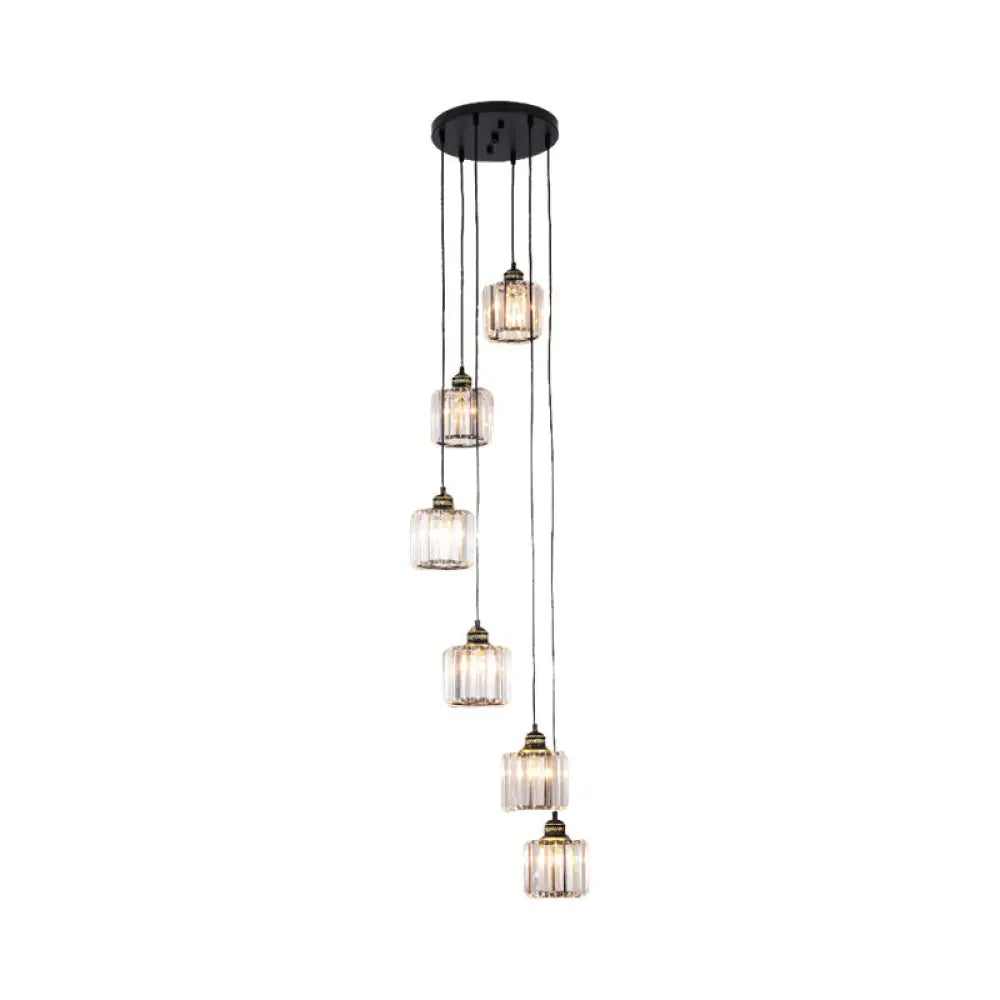 Beveled Crystal Nordic Pendant Lighting Fixture With Multiple Hanging Drum Lights 6 / Black