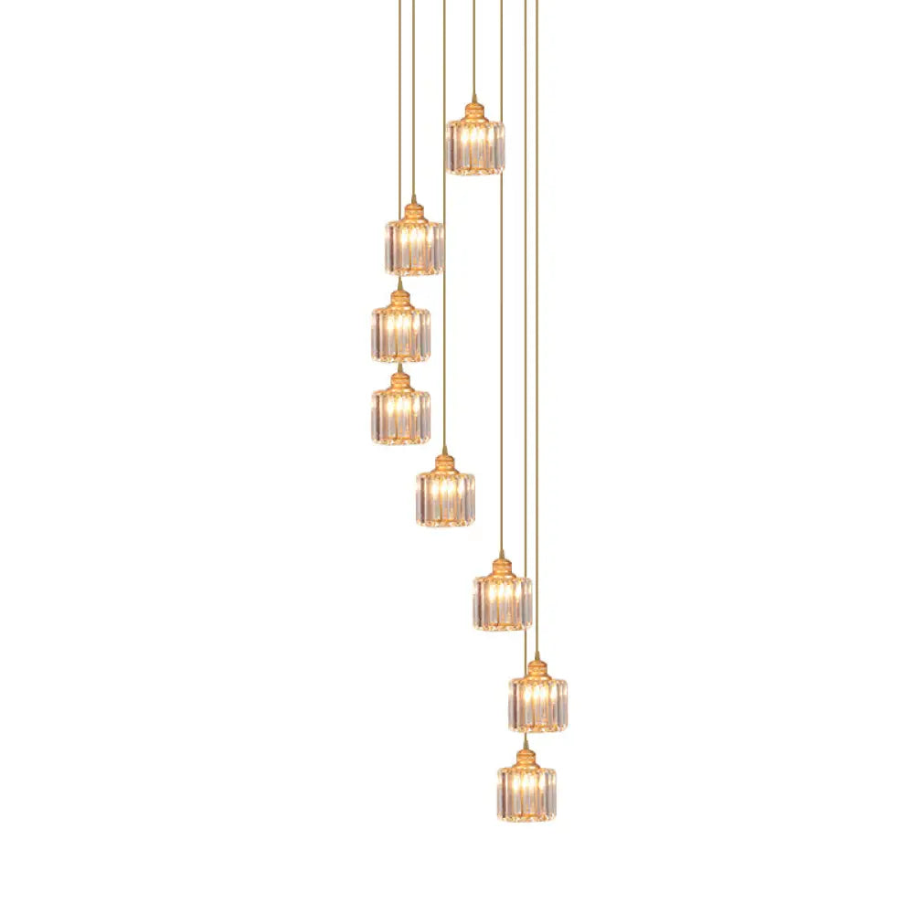 Beveled Crystal Nordic Pendant Lighting Fixture With Multiple Hanging Drum Lights 8 / Gold
