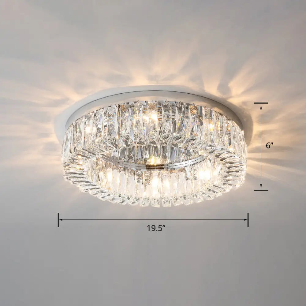 Beveled Cut Crystal Flush Mount Ceiling Light For Bedroom - Simple Style & Elegance Silver / 19.5’