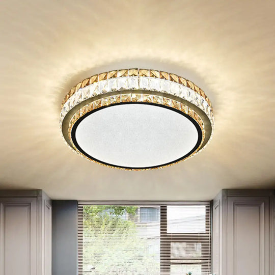 Beveled Cut Crystal White Led Flushmount Ceiling Light Fixture - Simplicity Round Design