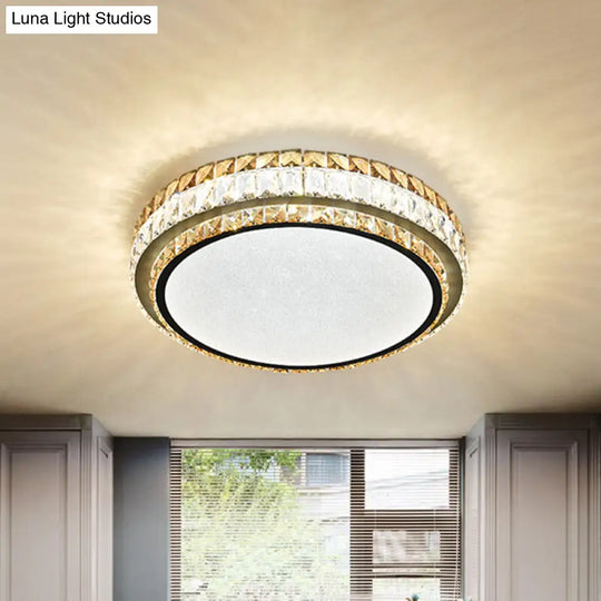 Beveled Cut Crystal White Led Flushmount Ceiling Light Fixture - Simplicity Round Design