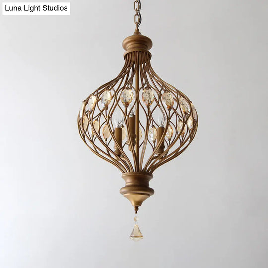 Beveled Glass Crystal Lantern Chandelier - Contemporary 3-Light Pendant Light In Bronze For Living