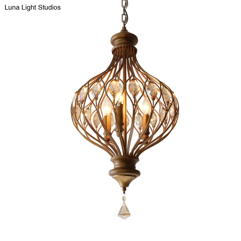 Bronze Beveled Glass Crystal Lantern Chandelier: Contemporary 3-Light Pendant