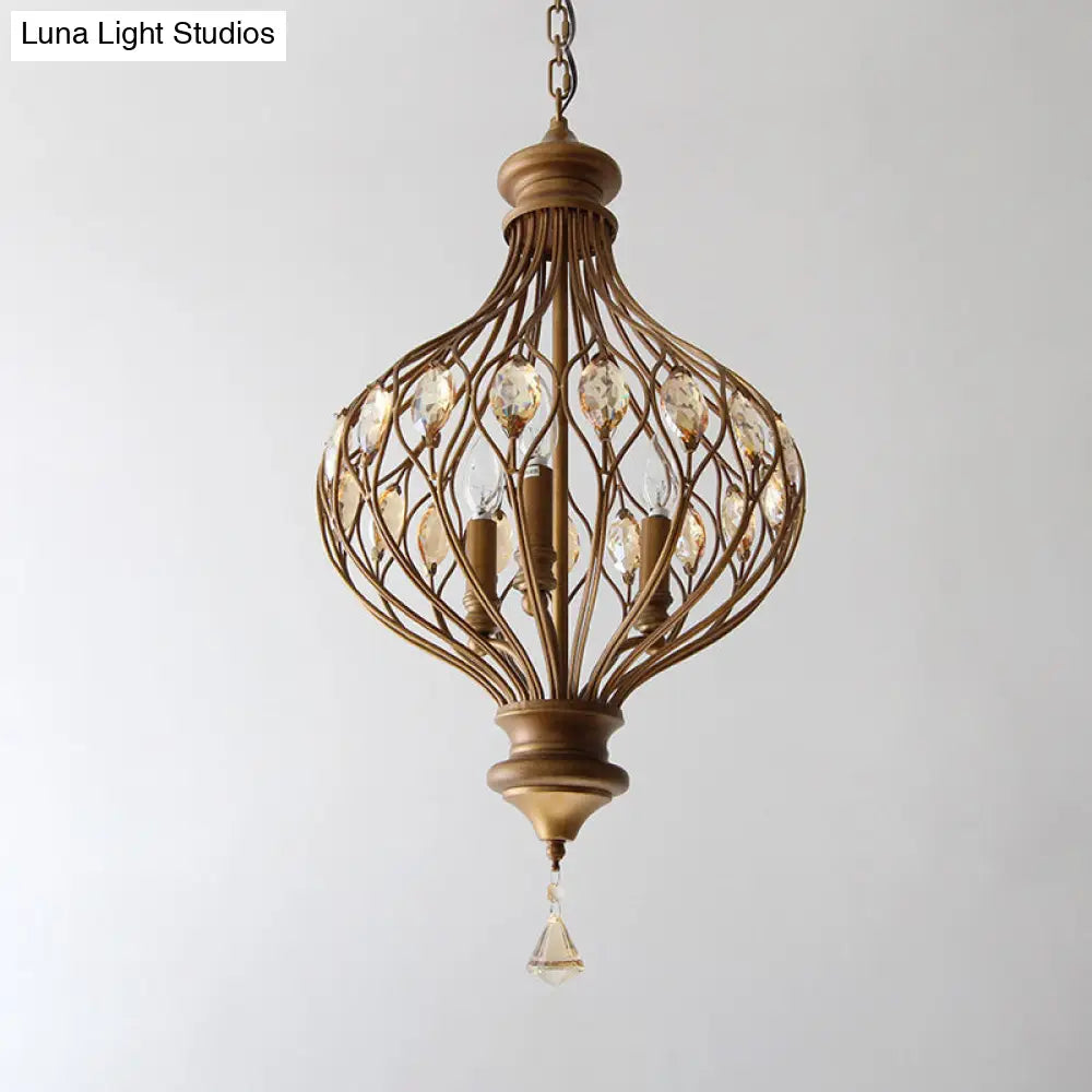 Bronze Beveled Glass Crystal Lantern Chandelier: Contemporary 3-Light Pendant