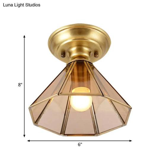 Beveled Glass Flush Mount Ceiling Light With Colonial Brass Cone Design