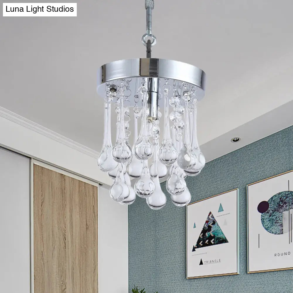 Modern Raindrop Beveled K9 Crystal Ceiling Light In Chrome - Guest Room Lighting Fixture