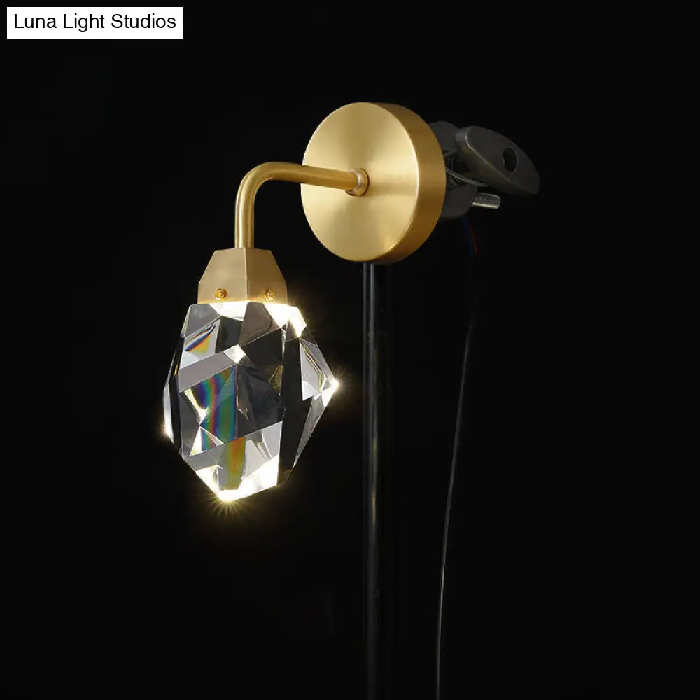 Beveled K9 Crystal Gem Wall Lamp: Simplicity Led Sconce For Bedroom