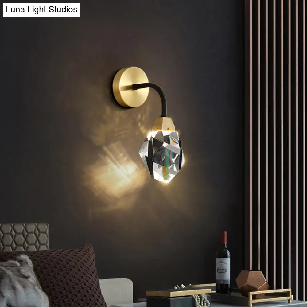 Beveled K9 Crystal Gem Wall Lamp: Simplicity Led Sconce For Bedroom