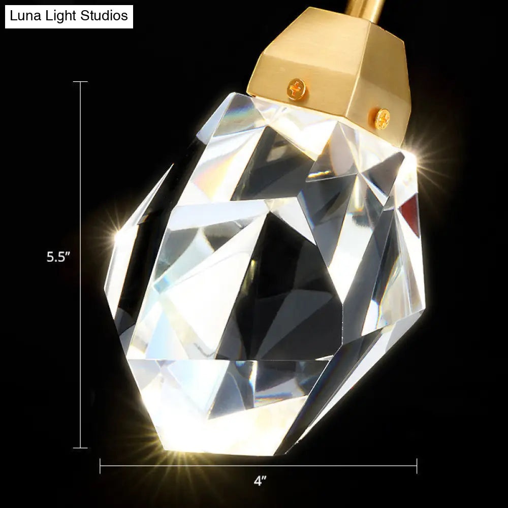 Beveled K9 Crystal Gem Wall Lamp: Simplicity Led Sconce For Bedroom