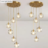 Beveled K9 Crystal Pendant Lamp In Brass Finish - Stylish Multi-Light Ceiling Fixture