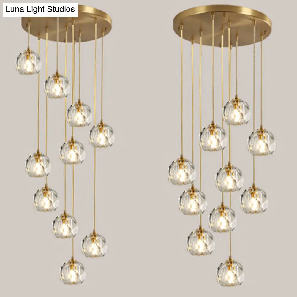 Beveled K9 Crystal Pendant Lamp In Brass Finish - Stylish Multi-Light Ceiling Fixture